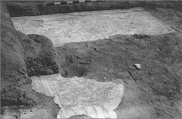 Excavation photograph (1935) of painted floor plaster in the southern part of the ‘Harem Quarter’