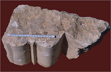 Part of a papyrus-bundle column made from limestone blocks