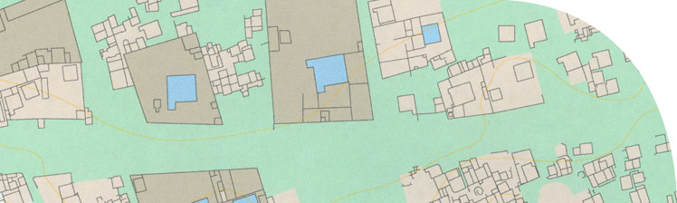 Anaytical survey map of a part of the main city identifying the larger houses and compounds.