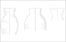 (Fig.13) Biconical siltware jars. L –R: sherd numbers 120000, 120006, 120020. Scale 1:4
