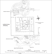 Plan of the house of Panehesy and the surrounding spoil heaps investigated for animal remains